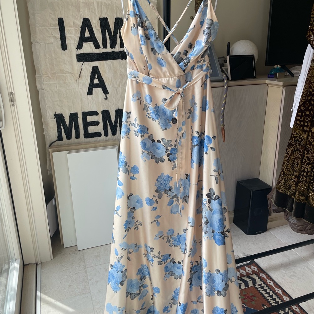 Lulu's Cream and Blue Floral Maxi Dress